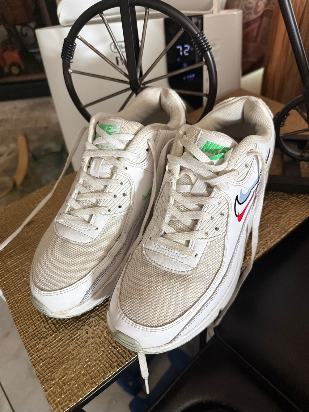 Nike Kids Beige/White Sneakers with Multicolor Swoosh